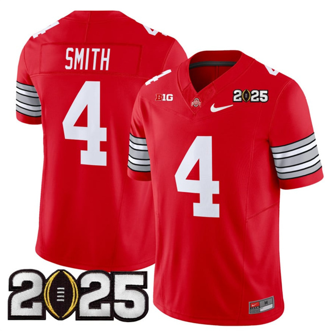 Men Ohio State Buckeyes #4 Jeremiah Smith Red 2025 CFP Final Patch F.U.S.E. Vapor Limited Stitched NCAA Jersey